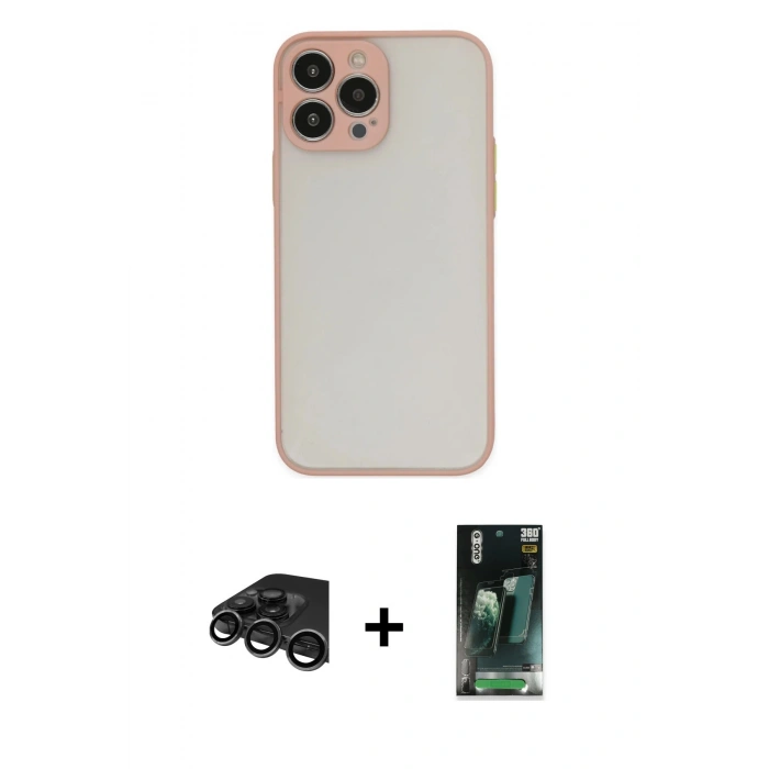 MARSİLYAN™- iPhone 15 Pro Kılıf Ahenk Çizgi Serisi - Şeffaf 360 Full Body Arka Koruyucu + Raze Metal Kamera Lens - TMGI