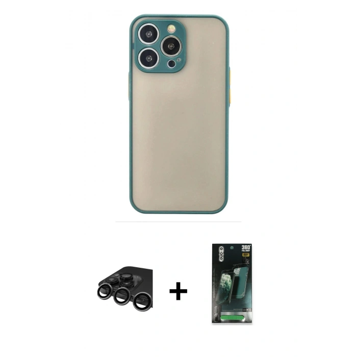 MARSİLYAN™- iPhone 15 Pro Kılıf Ahenk Çizgi Serisi - Şeffaf 360 Full Body Arka Koruyucu + Raze Metal Kamera Lens - TMGI