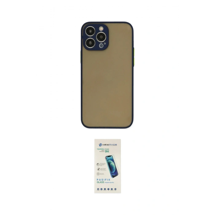 MARSİLYAN™- iPhone 15 Pro Kılıf Ahenk Çizgi Serisi - Şeffaf Pasifik Cam Ekran Koruyucu