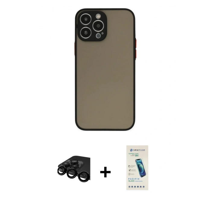 MARSİLYAN™- iPhone 15 Pro Kılıf Ahenk Çizgi Serisi - Şeffaf Pasifik Cam Ekran Koruyucu + Raze Metal Kamera Lens - SH