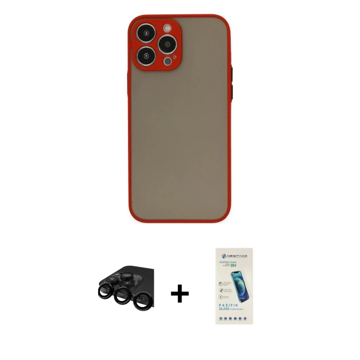 MARSİLYAN™- iPhone 15 Pro Kılıf Ahenk Çizgi Serisi - Şeffaf Pasifik Cam Ekran Koruyucu + Raze Metal Kamera Lens - SH