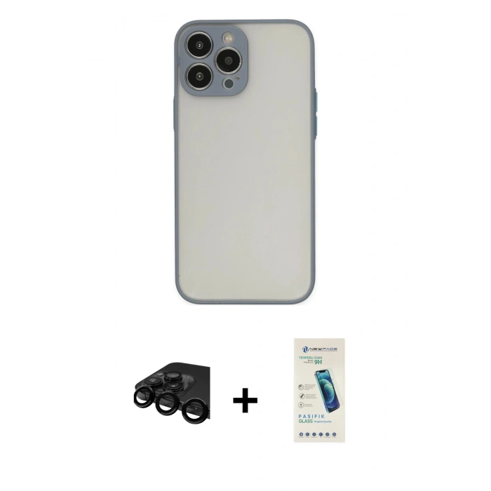 MARSİLYAN™- iPhone 15 Pro Kılıf Ahenk Çizgi Serisi - Şeffaf Pasifik Cam Ekran Koruyucu + Raze Metal Kamera Lens - SH