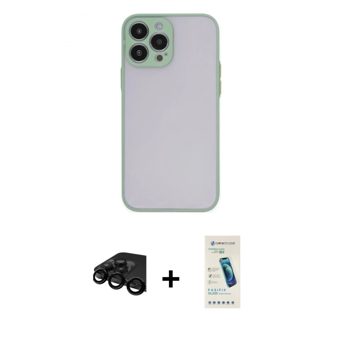 MARSİLYAN™- iPhone 15 Pro Kılıf Ahenk Çizgi Serisi - Şeffaf Pasifik Cam Ekran Koruyucu + Raze Metal Kamera Lens - SH