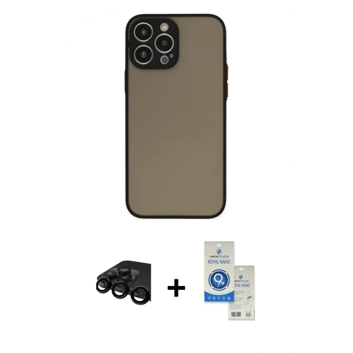 MARSİLYAN™- iPhone 15 Pro Kılıf Ahenk Çizgi Serisi - Şeffaf Royal Nano Ekran Koruyucu + Raze Metal Kamera Lens - SH