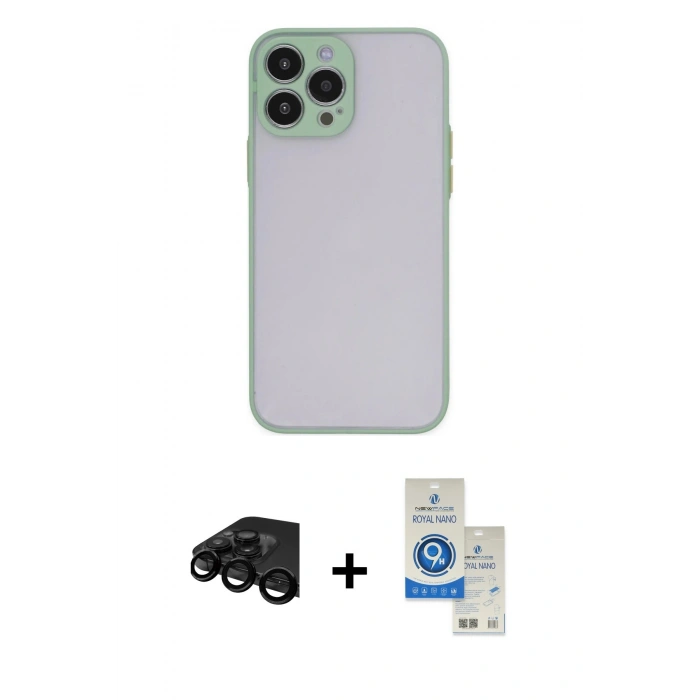 MARSİLYAN™- iPhone 15 Pro Kılıf Ahenk Çizgi Serisi - Şeffaf Royal Nano Ekran Koruyucu + Raze Metal Kamera Lens - SH