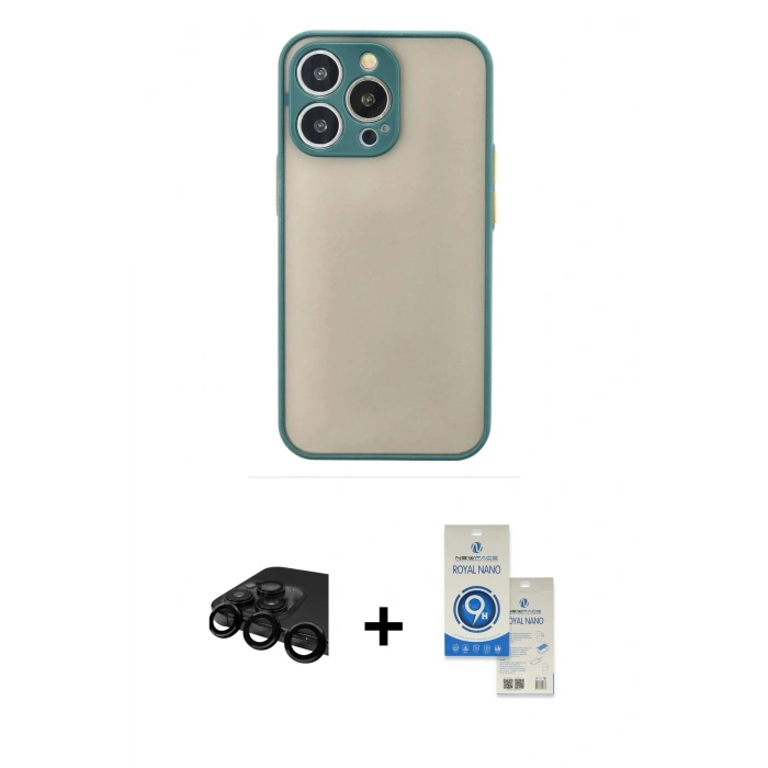 MARSİLYAN™- iPhone 15 Pro Kılıf Ahenk Çizgi Serisi - Şeffaf Royal Nano Ekran Koruyucu + Raze Metal Kamera Lens - SH