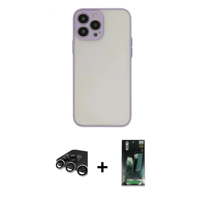 MARSİLYAN™- iPhone 15 Pro Kılıf Ahenk Çizgi Serisi - Siyah 360 Mat Full Body Arka Koruyucu + Raze Metal Kamera Lens - GS