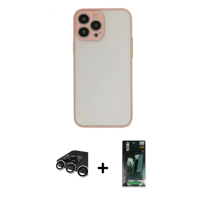 MARSİLYAN™- iPhone 15 Pro Kılıf Ahenk Çizgi Serisi - Siyah 360 Mat Full Body Arka Koruyucu + Raze Metal Kamera Lens - GS