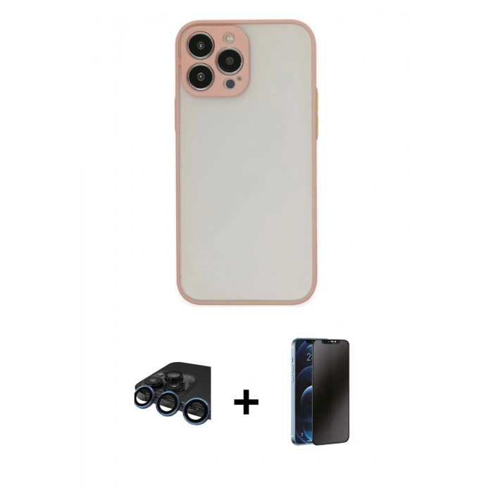 MARSİLYAN™- iPhone 15 Pro Kılıf Ahenk Çizgi Serisi - Siyah 3D Antistatik Hayalet Cam Ekran Koruyucu + Raze Metal Kamera Lens - LT