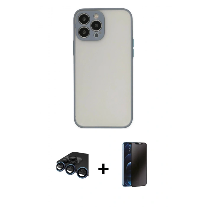 MARSİLYAN™- iPhone 15 Pro Kılıf Ahenk Çizgi Serisi - Siyah 3D Antistatik Hayalet Cam Ekran Koruyucu + Raze Metal Kamera Lens - LT