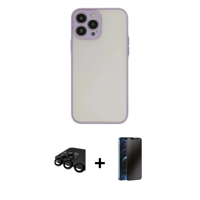 MARSİLYAN™- iPhone 15 Pro Kılıf Ahenk Çizgi Serisi - Siyah 3D Antistatik Hayalet Cam Ekran Koruyucu + Raze Metal Kamera Lens - SH