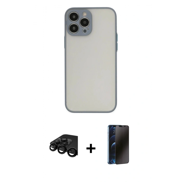 MARSİLYAN™- iPhone 15 Pro Kılıf Ahenk Çizgi Serisi - Siyah 3D Antistatik Hayalet Cam Ekran Koruyucu + Raze Metal Kamera Lens - SH