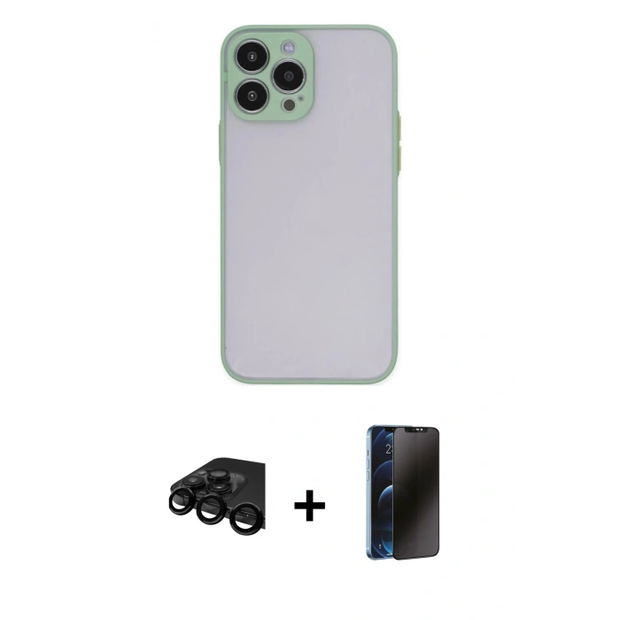 MARSİLYAN™- iPhone 15 Pro Kılıf Ahenk Çizgi Serisi - Siyah 3D Antistatik Hayalet Cam Ekran Koruyucu + Raze Metal Kamera Lens - SH
