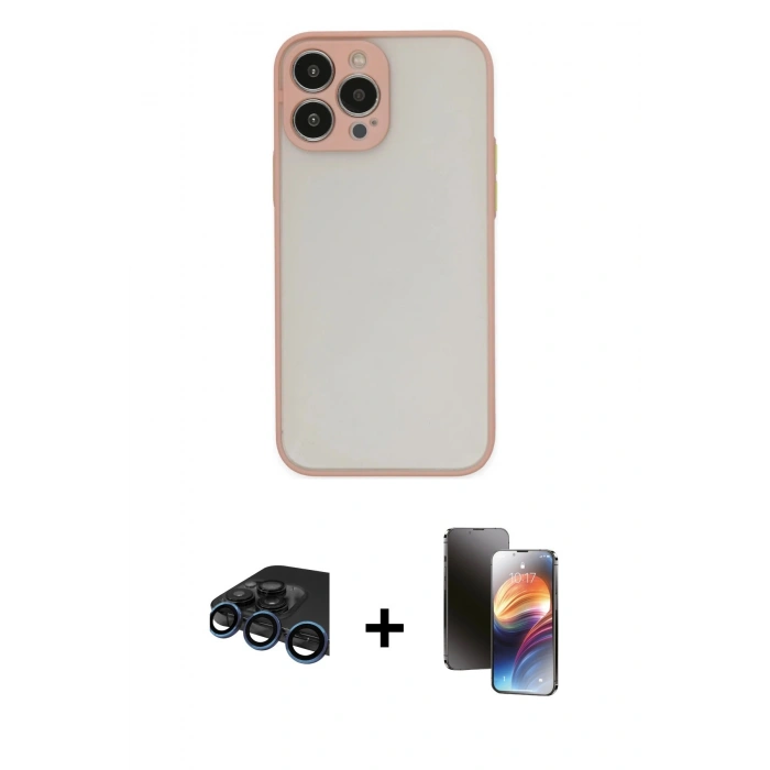 MARSİLYAN™- iPhone 15 Pro Kılıf Ahenk Çizgi Serisi - Siyah 3D Antistatik Mat Seramik Nano Ekran Koruyucu + Raze Metal Kamera Lens - LT