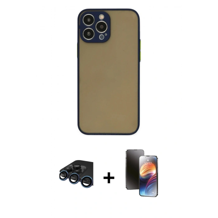MARSİLYAN™- iPhone 15 Pro Kılıf Ahenk Çizgi Serisi - Siyah 3D Antistatik Mat Seramik Nano Ekran Koruyucu + Raze Metal Kamera Lens - LT