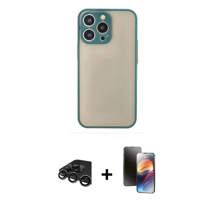 MARSİLYAN™- iPhone 15 Pro Kılıf Ahenk Çizgi Serisi - Siyah 3D Antistatik Mat Seramik Nano Ekran Koruyucu + Raze Metal Kamera Lens - TMGI