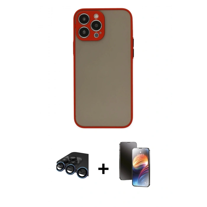 MARSİLYAN™- iPhone 15 Pro Kılıf Ahenk Çizgi Serisi - Siyah 3D Antistatik Mat Seramik Nano Ekran Koruyucu + Raze Metal Kamera Lens - LT