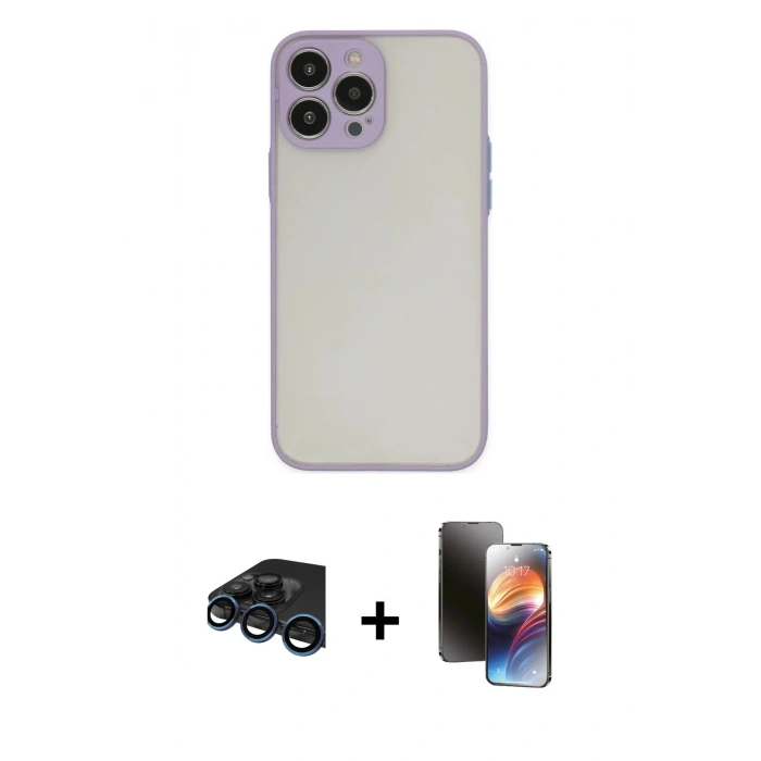 MARSİLYAN™- iPhone 15 Pro Kılıf Ahenk Çizgi Serisi - Siyah 3D Antistatik Mat Seramik Nano Ekran Koruyucu + Raze Metal Kamera Lens - LT