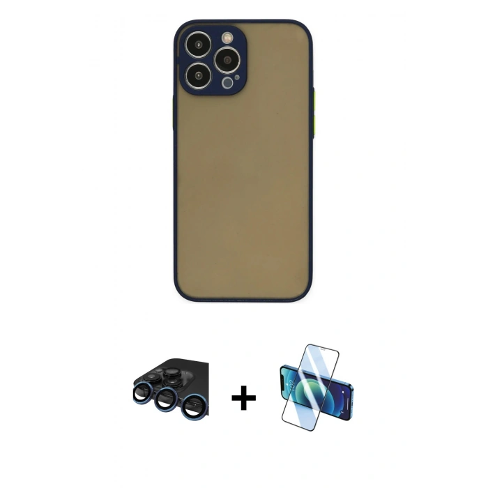 MARSİLYAN™- iPhone 15 Pro Kılıf Ahenk Çizgi Serisi - Siyah 3D Antistatik Seramik Nano Ekran Koruyucu + Raze Metal Kamera Lens - LT