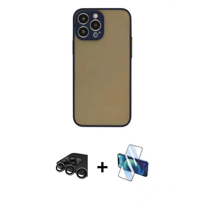 MARSİLYAN™- iPhone 15 Pro Kılıf Ahenk Çizgi Serisi - Siyah 3D Antistatik Seramik Nano Ekran Koruyucu + Raze Metal Kamera Lens - TMGI