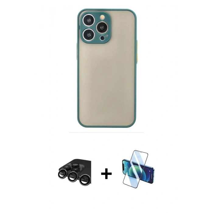MARSİLYAN™- iPhone 15 Pro Kılıf Ahenk Çizgi Serisi - Siyah 3D Antistatik Seramik Nano Ekran Koruyucu + Raze Metal Kamera Lens - TMGI