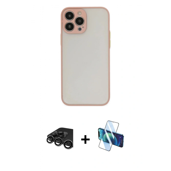 MARSİLYAN™- iPhone 15 Pro Kılıf Ahenk Çizgi Serisi - Siyah 3D Antistatik Seramik Nano Ekran Koruyucu + Raze Metal Kamera Lens - TMGI
