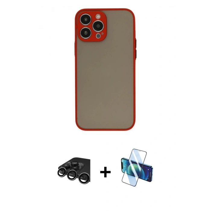 MARSİLYAN™- iPhone 15 Pro Kılıf Ahenk Çizgi Serisi - Siyah 3D Antistatik Seramik Nano Ekran Koruyucu + Raze Metal Kamera Lens - TMGI