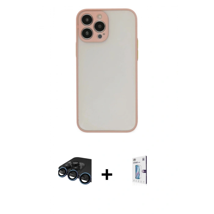 MARSİLYAN™- iPhone 15 Pro Kılıf Ahenk Çizgi Serisi - Siyah Bilvis 0.18mm Plus Cam Ekran Koruyucu + Raze Metal Kamera Lens - LT