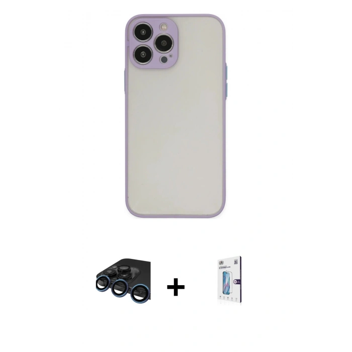 MARSİLYAN™- iPhone 15 Pro Kılıf Ahenk Çizgi Serisi - Siyah Bilvis 0.18mm Plus Cam Ekran Koruyucu + Raze Metal Kamera Lens - LT
