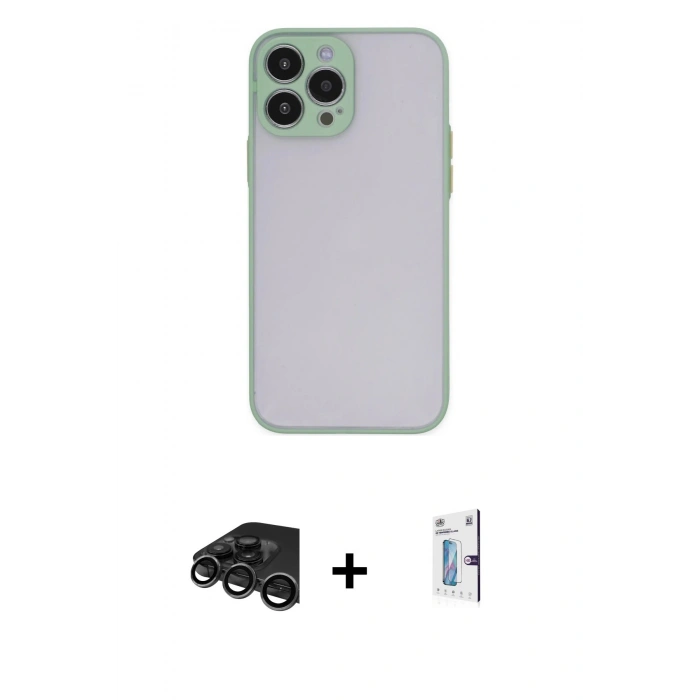 MARSİLYAN™- iPhone 15 Pro Kılıf Ahenk Çizgi Serisi - Siyah Bilvis 0.18mm Plus Cam Ekran Koruyucu + Raze Metal Kamera Lens - TMGI