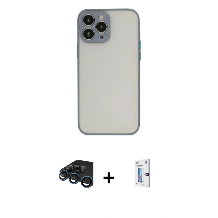 MARSİLYAN™- iPhone 15 Pro Kılıf Ahenk Çizgi Serisi - Siyah Bilvis 0.18mm Plus Cam Ekran Koruyucu + Raze Metal Kamera Lens - LT