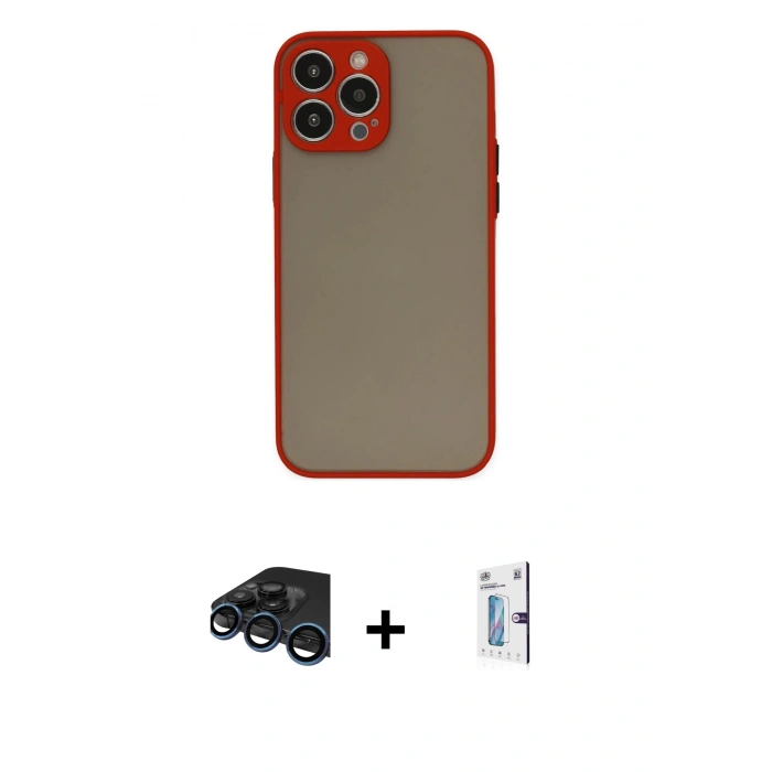 MARSİLYAN™- iPhone 15 Pro Kılıf Ahenk Çizgi Serisi - Siyah Bilvis 0.18mm Plus Cam Ekran Koruyucu + Raze Metal Kamera Lens - LT