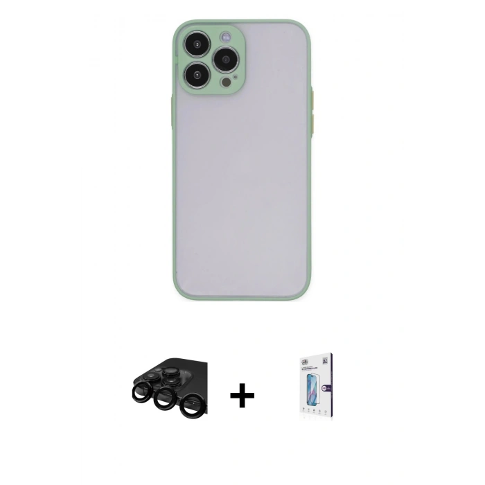 MARSİLYAN™- iPhone 15 Pro Kılıf Ahenk Çizgi Serisi - Siyah Bilvis 0.18mm Plus Cam Ekran Koruyucu + Raze Metal Kamera Lens - SH