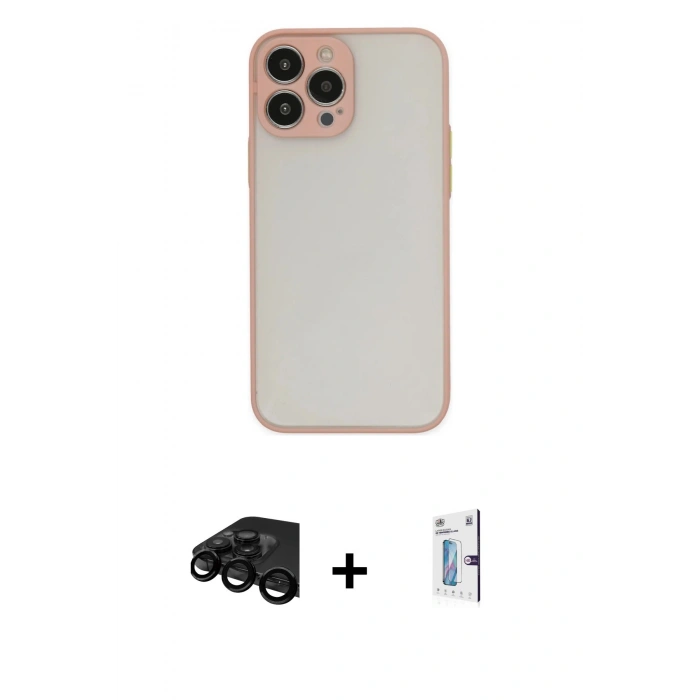 MARSİLYAN™- iPhone 15 Pro Kılıf Ahenk Çizgi Serisi - Siyah Bilvis 0.18mm Plus Cam Ekran Koruyucu + Raze Metal Kamera Lens - SH