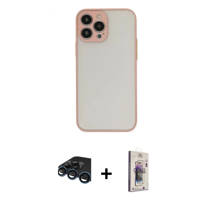 MARSİLYAN™- iPhone 15 Pro Kılıf Ahenk Çizgi Serisi - Siyah Bilvis 3D Cam Ekran Koruyucu + Raze Metal Kamera Lens - LT