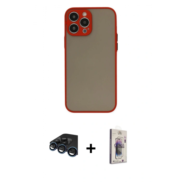 MARSİLYAN™- iPhone 15 Pro Kılıf Ahenk Çizgi Serisi - Siyah Bilvis 3D Cam Ekran Koruyucu + Raze Metal Kamera Lens - LT