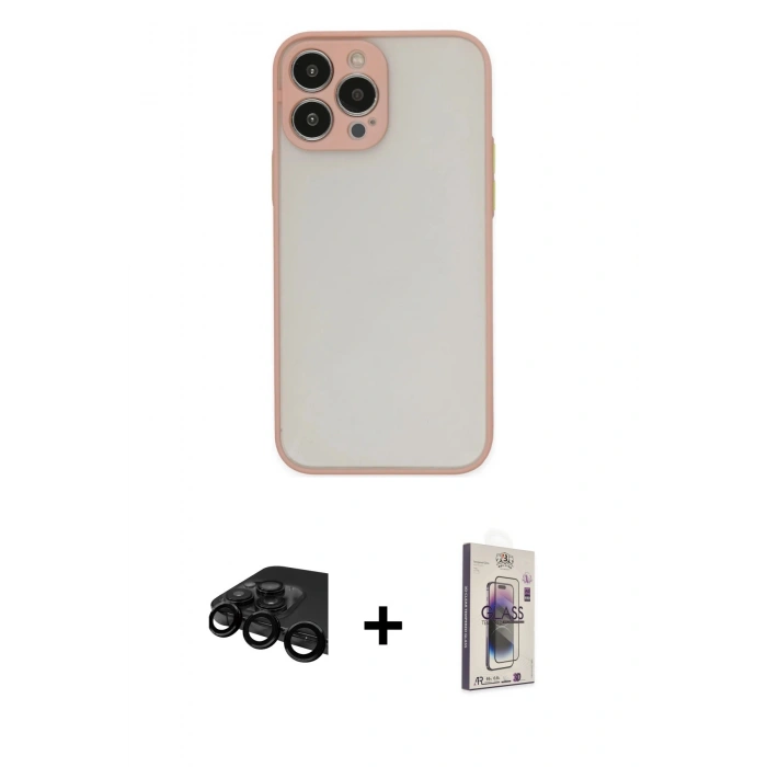 MARSİLYAN™- iPhone 15 Pro Kılıf Ahenk Çizgi Serisi - Siyah Bilvis 3D Cam Ekran Koruyucu + Raze Metal Kamera Lens - SH