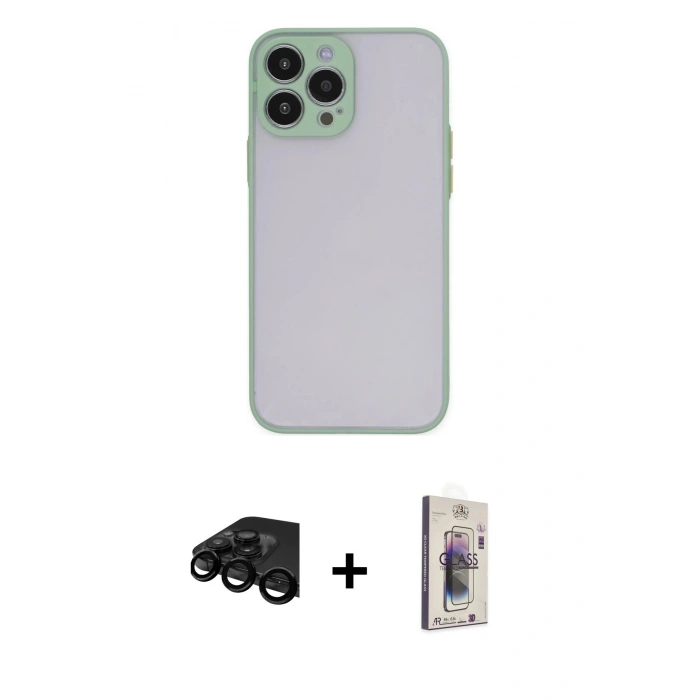 MARSİLYAN™- iPhone 15 Pro Kılıf Ahenk Çizgi Serisi - Siyah Bilvis 3D Cam Ekran Koruyucu + Raze Metal Kamera Lens - SH