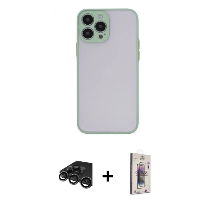 MARSİLYAN™- iPhone 15 Pro Kılıf Ahenk Çizgi Serisi - Siyah Bilvis 3D Cam Ekran Koruyucu + Raze Metal Kamera Lens - TMGI