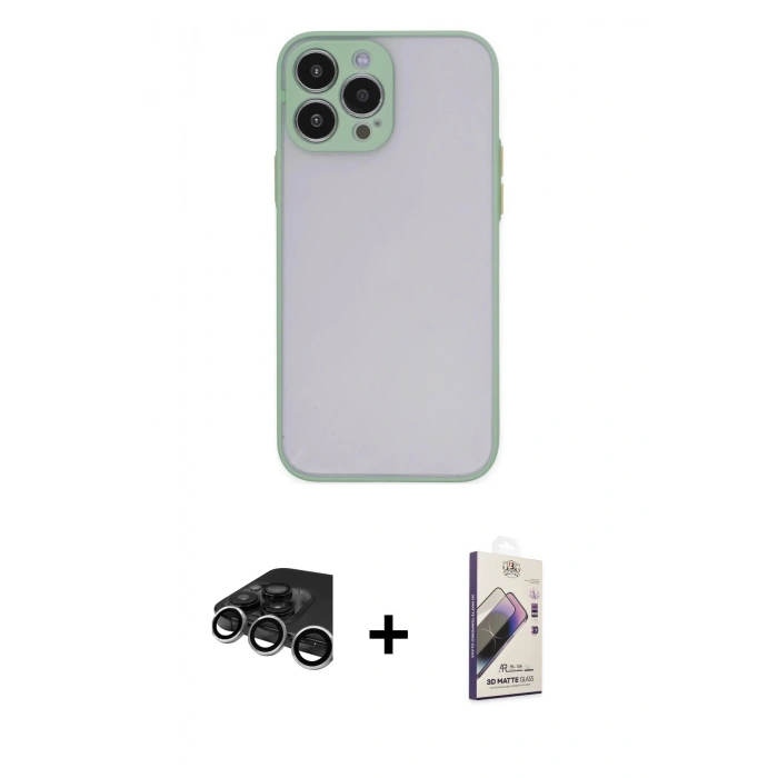 MARSİLYAN™- iPhone 15 Pro Kılıf Ahenk Çizgi Serisi - Siyah Bilvis 3D Mat Cam Ekran Koruyucu + Raze Metal Kamera Lens - GS