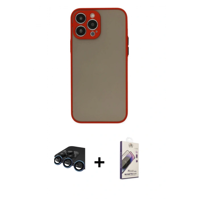 MARSİLYAN™- iPhone 15 Pro Kılıf Ahenk Çizgi Serisi - Siyah Bilvis 3D Mat Cam Ekran Koruyucu + Raze Metal Kamera Lens - LT