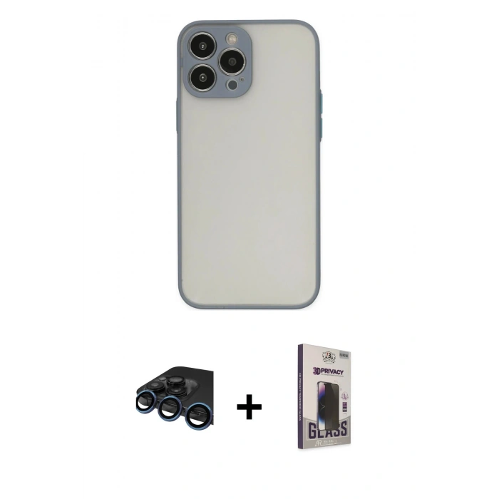 MARSİLYAN™- iPhone 15 Pro Kılıf Ahenk Çizgi Serisi - Siyah Bilvis Hayalet Cam Ekran Koruyucu + Raze Metal Kamera Lens - LT