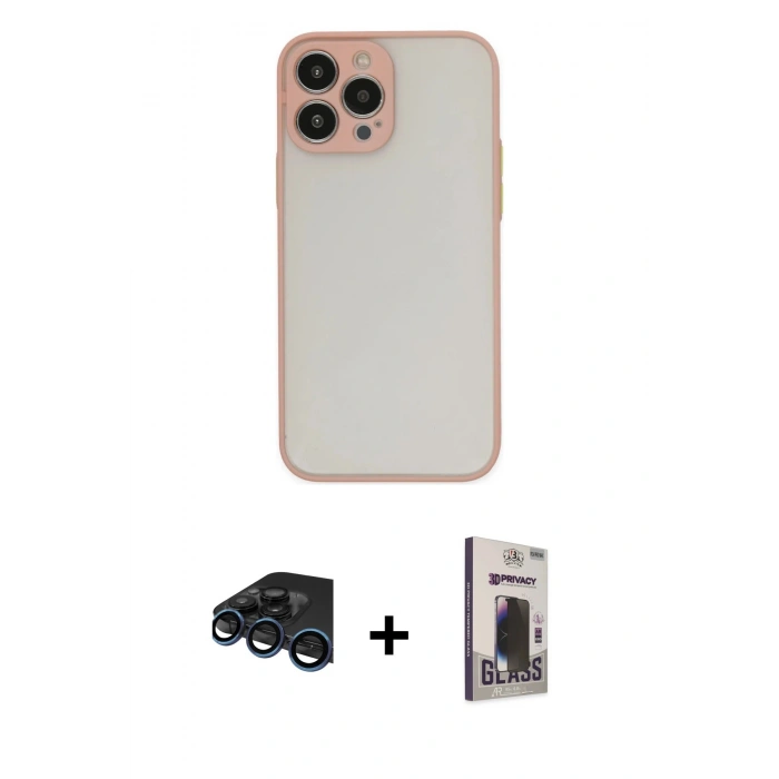 MARSİLYAN™- iPhone 15 Pro Kılıf Ahenk Çizgi Serisi - Siyah Bilvis Hayalet Cam Ekran Koruyucu + Raze Metal Kamera Lens - LT
