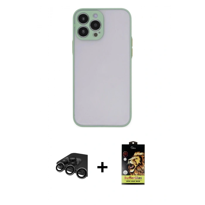 MARSİLYAN™- iPhone 15 Pro Kılıf Ahenk Çizgi Serisi - Siyah Buffer Cam Ekran Koruyucu + Raze Metal Kamera Lens - TMGI