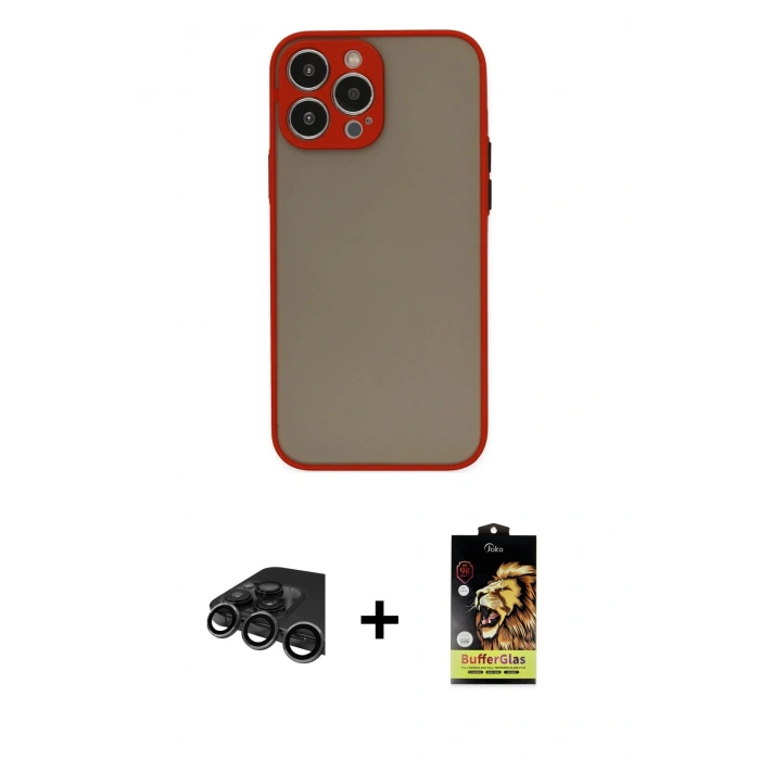 MARSİLYAN™- iPhone 15 Pro Kılıf Ahenk Çizgi Serisi - Siyah Buffer Cam Ekran Koruyucu + Raze Metal Kamera Lens - TMGI