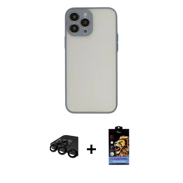 MARSİLYAN™- iPhone 15 Pro Kılıf Ahenk Çizgi Serisi - Siyah Buffer Hayalet Cam Ekran Koruyucu + Raze Metal Kamera Lens - SH