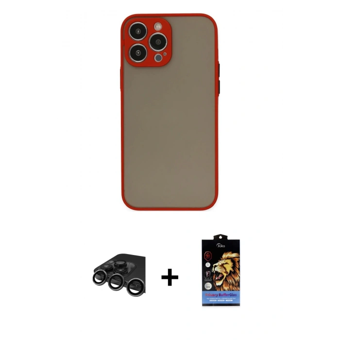MARSİLYAN™- iPhone 15 Pro Kılıf Ahenk Çizgi Serisi - Siyah Buffer Hayalet Cam Ekran Koruyucu + Raze Metal Kamera Lens - TMGI