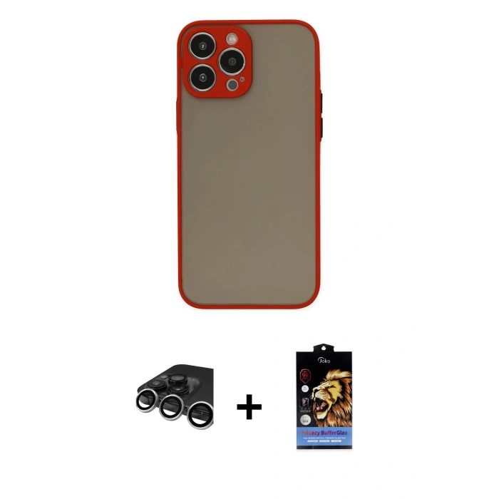 MARSİLYAN™- iPhone 15 Pro Kılıf Ahenk Çizgi Serisi - Siyah Buffer Hayalet Cam Ekran Koruyucu + Raze Metal Kamera Lens - GS