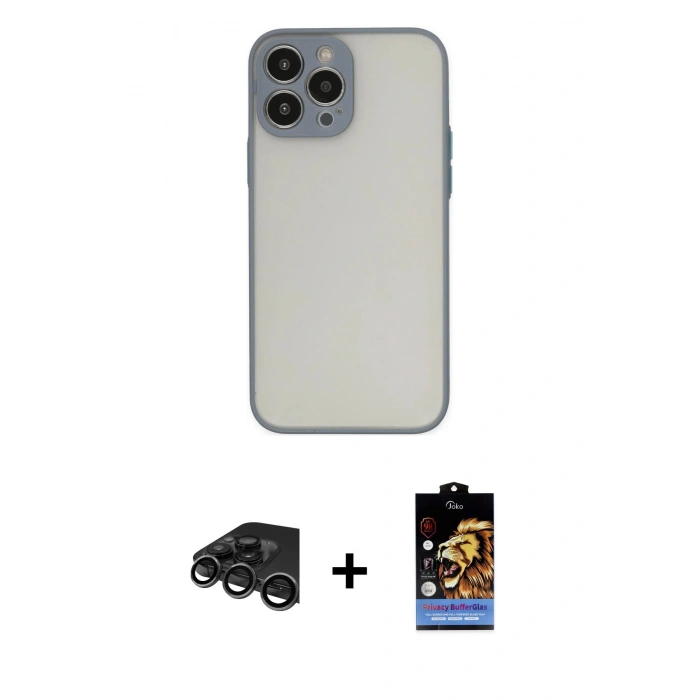 MARSİLYAN™- iPhone 15 Pro Kılıf Ahenk Çizgi Serisi - Siyah Buffer Hayalet Cam Ekran Koruyucu + Raze Metal Kamera Lens - TMGI