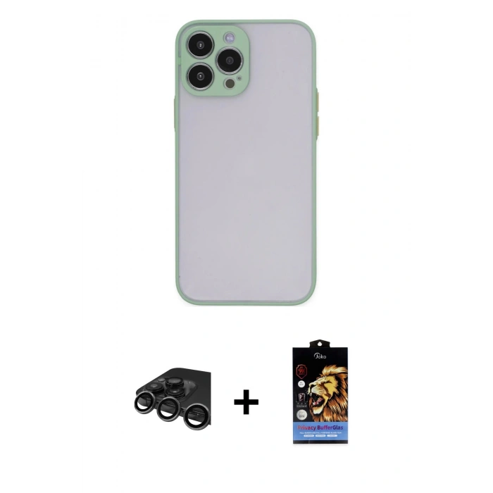 MARSİLYAN™- iPhone 15 Pro Kılıf Ahenk Çizgi Serisi - Siyah Buffer Hayalet Cam Ekran Koruyucu + Raze Metal Kamera Lens - TMGI